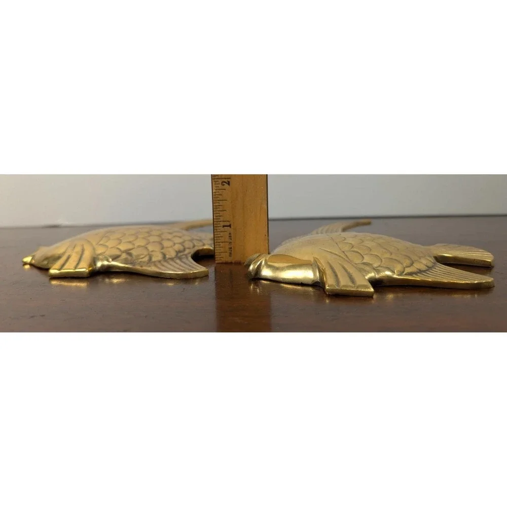 Vintage Brass Tropical Fish Wall Hanging Set of 2 Mid Century Coastal Nautical